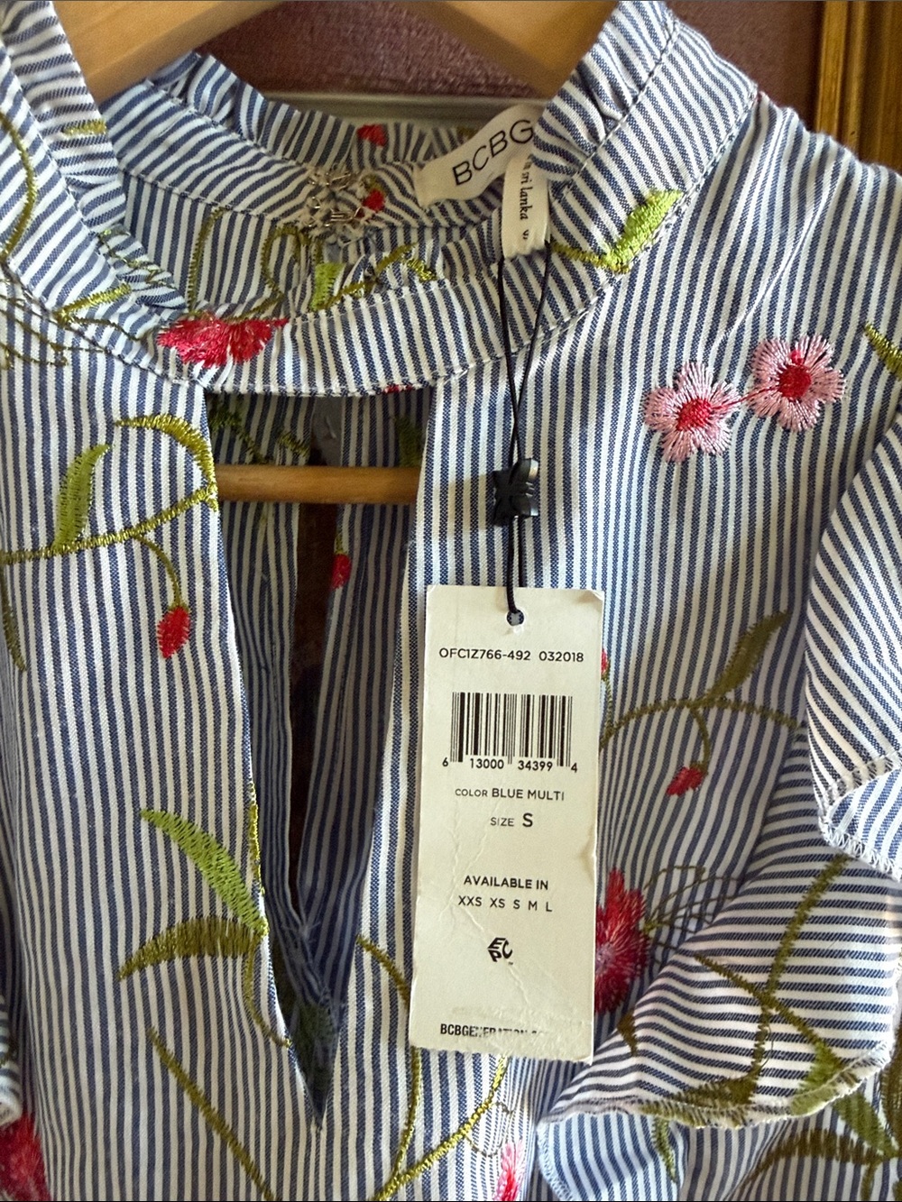 BCBGeneration Blue and Pink Floral Ruffle Sleeveless Blouse - Picture 3 of 4